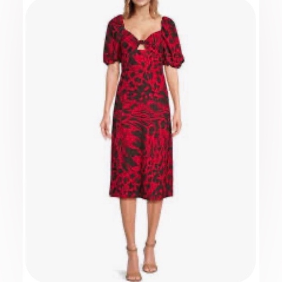 Every Women’s size XL Puff Sleeve Midi Dress red & black festive linen boho - Picture 7 of 7